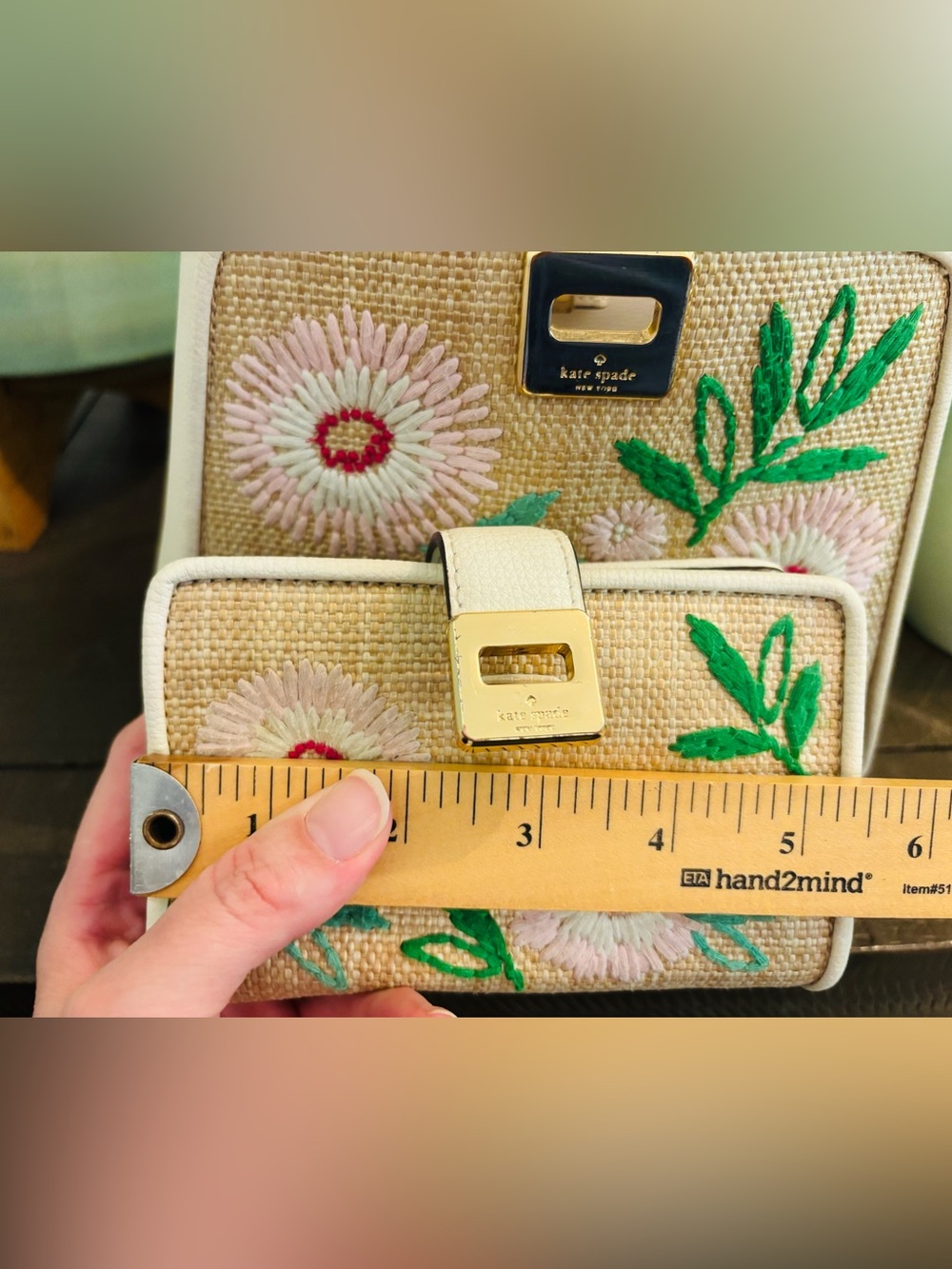 Kate Spade Needle Point Flowers, Top-Handle Satchel in Cream, Purse & Wallet Set - Picture 6 of 10